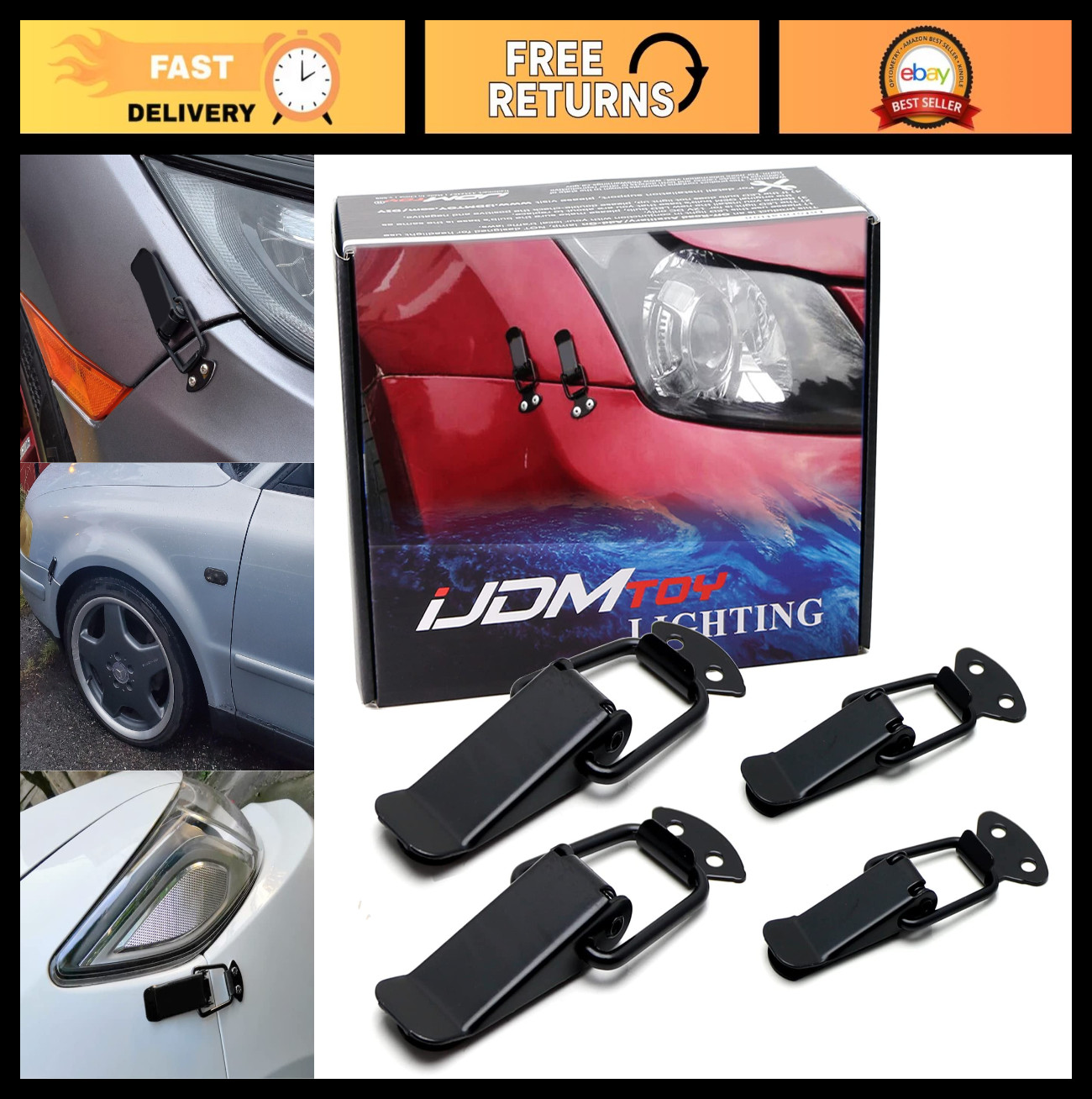Matte Black Fender Bumper Hood Quick Release Kit – Universal Fit for All Cars –
