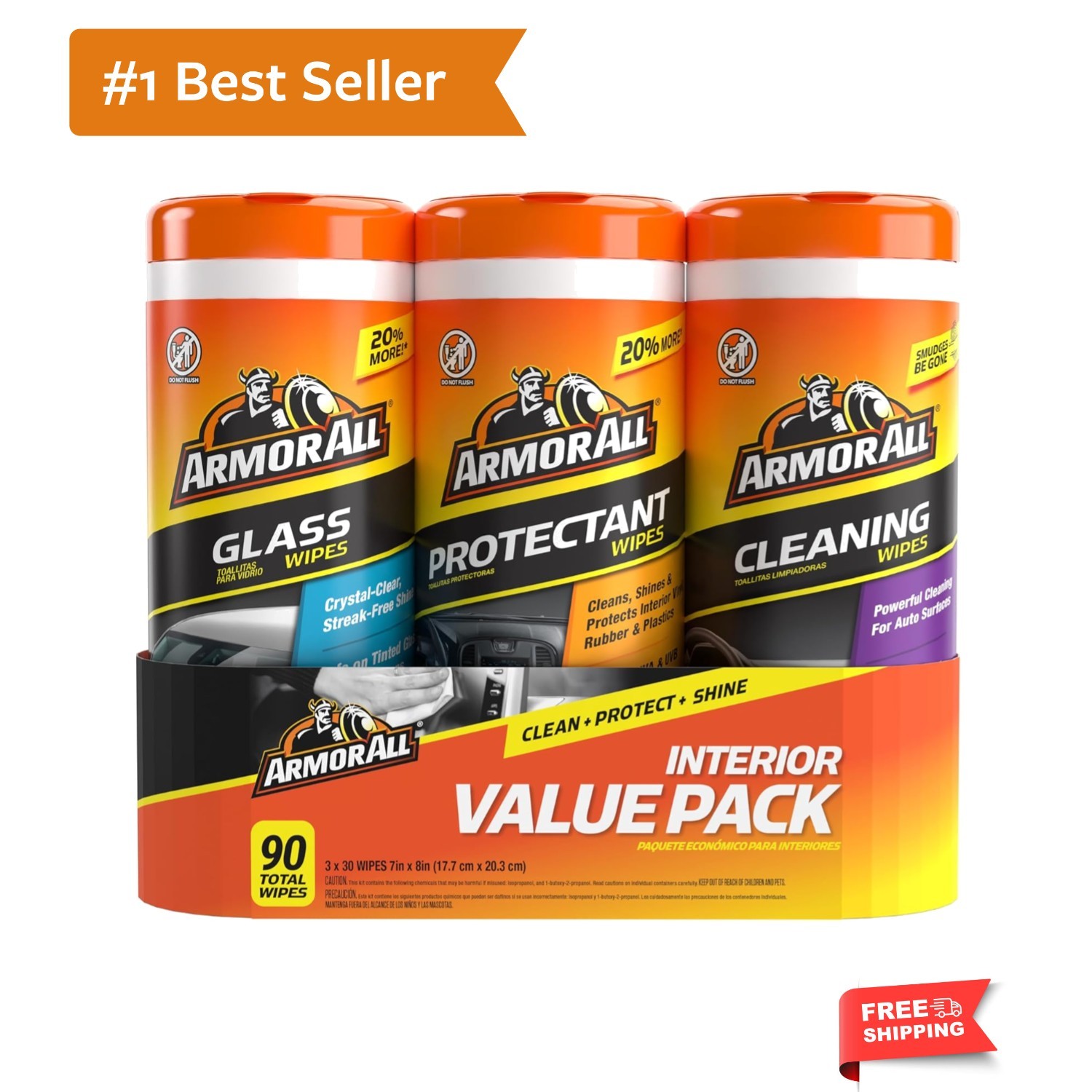 Car Interior Value Pack, 90 Count, Includes Auto Glass Cleaner, Cleaning Wipe…