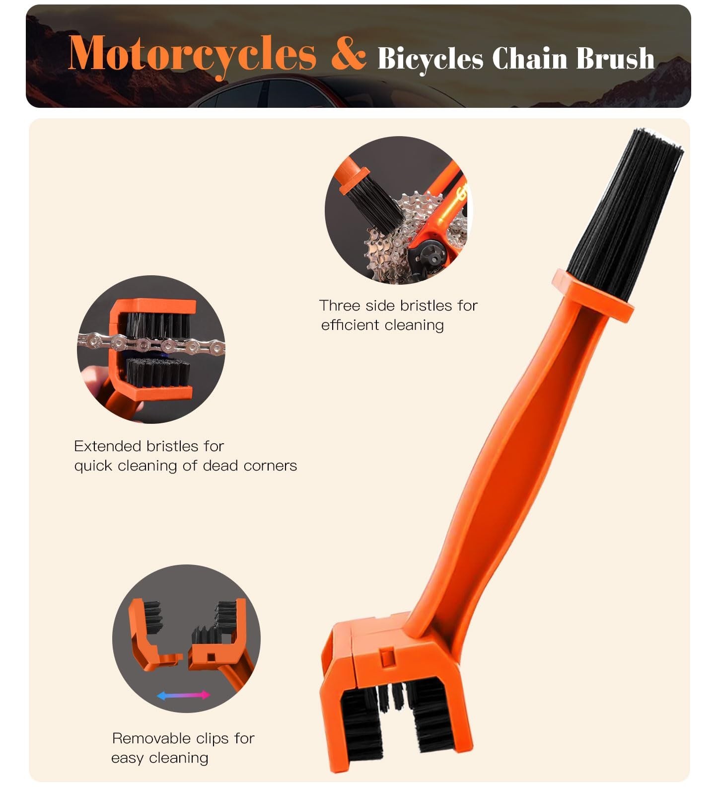 7PCS Motorcycle Cleaning Kit – Bendable Wheel Brushes, Tire & Chain Brush, Mitt
