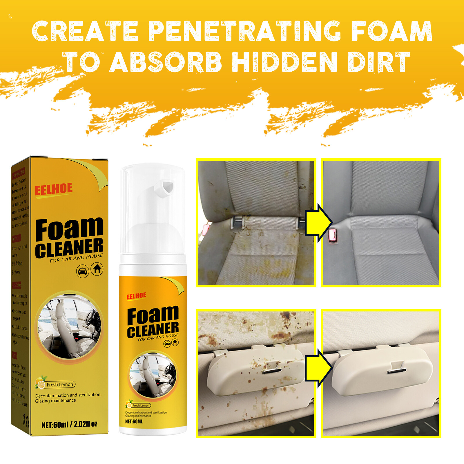 Auto Foam Cleaner For Interior Surfaces Removes Stains Decontamination Cleaner