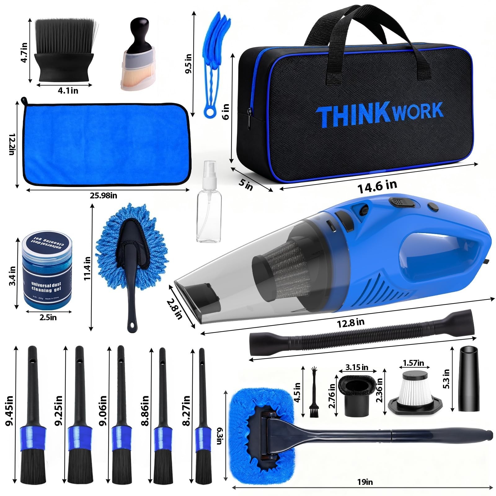 Car Cleaning Kit – High Power Handheld Vacuum, Brush Set, Windshield Cleaner & S