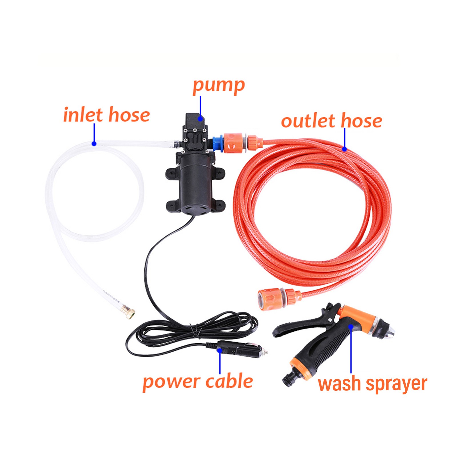 High Pressure Car Washing Machine Kit 12V Electric Pump + Wash Sprayer 2 Modes +