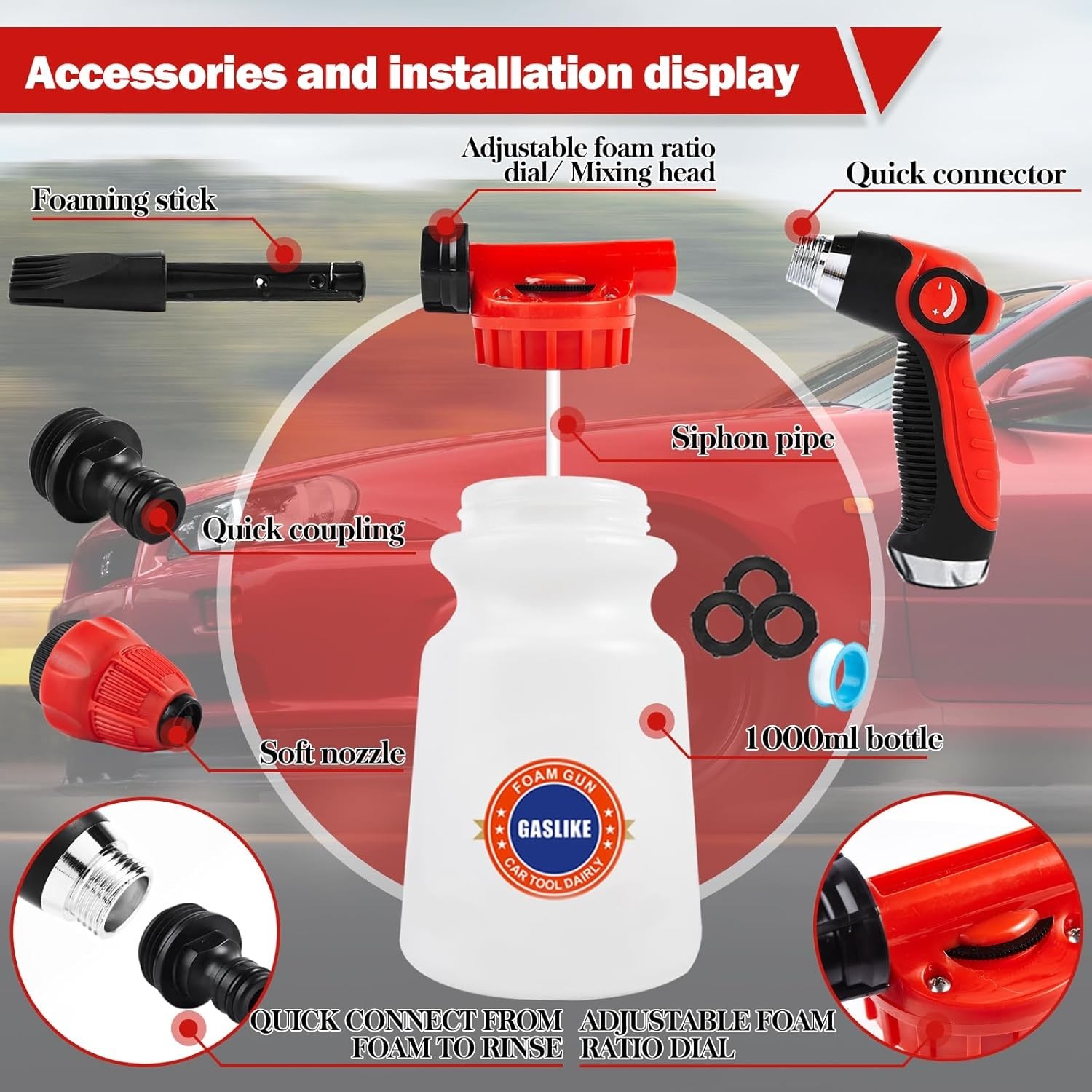 Car Wash Cleaning Kit 56pcs Foam Gun Brush Long Handle Detailing Supplies