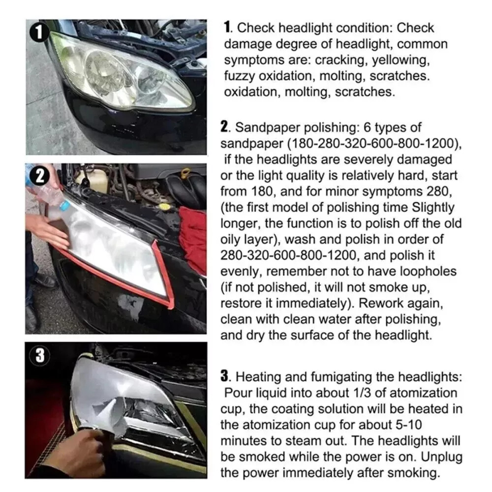 Car Headlight Restoration Kit 800g Repair Liquid Polymer Tool Box Professional