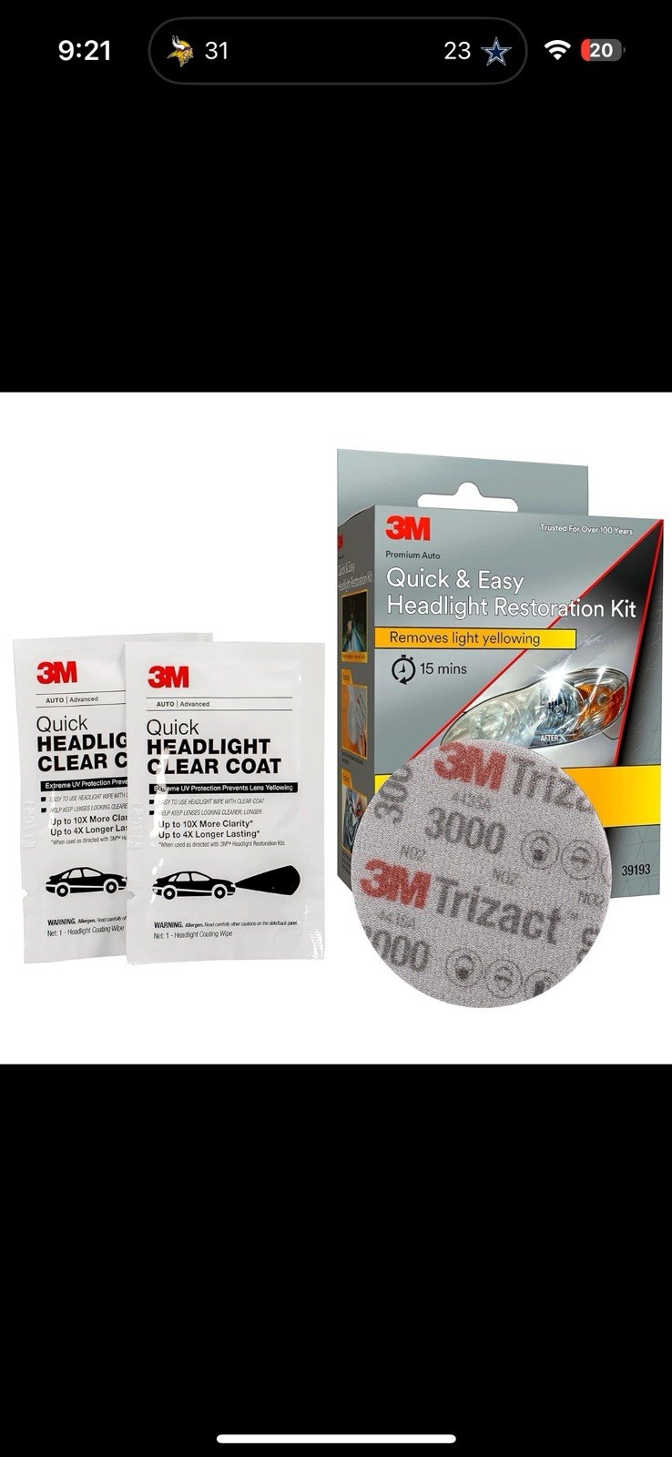 3M Quick and Easy Headlight Restoration Kit, Removes Light Yellowing Exp 4-10-27