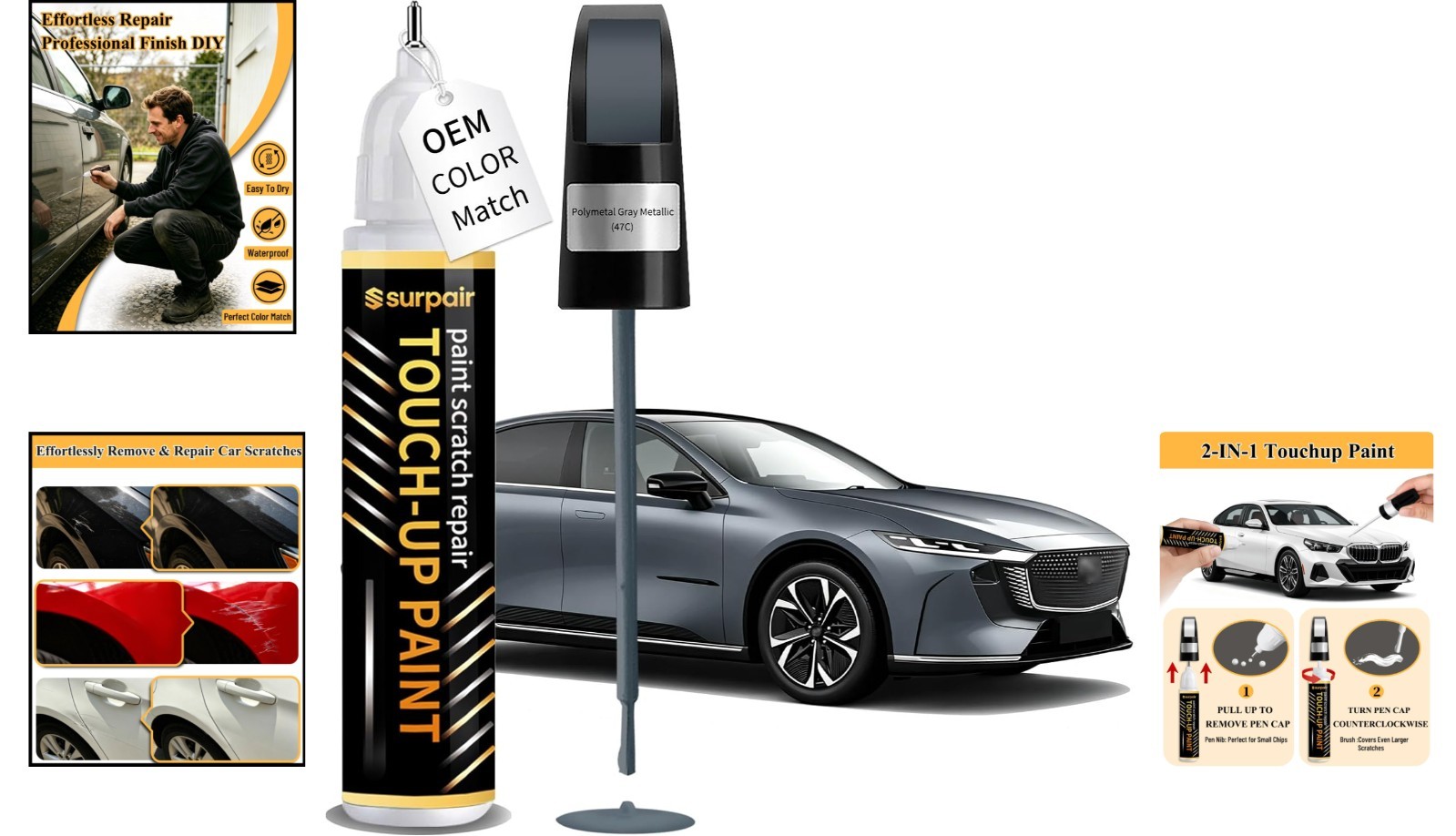 Polymetal Gray Metallic Touch Up Paint for Mazda – OEM Match & 2-in-1 Applicator