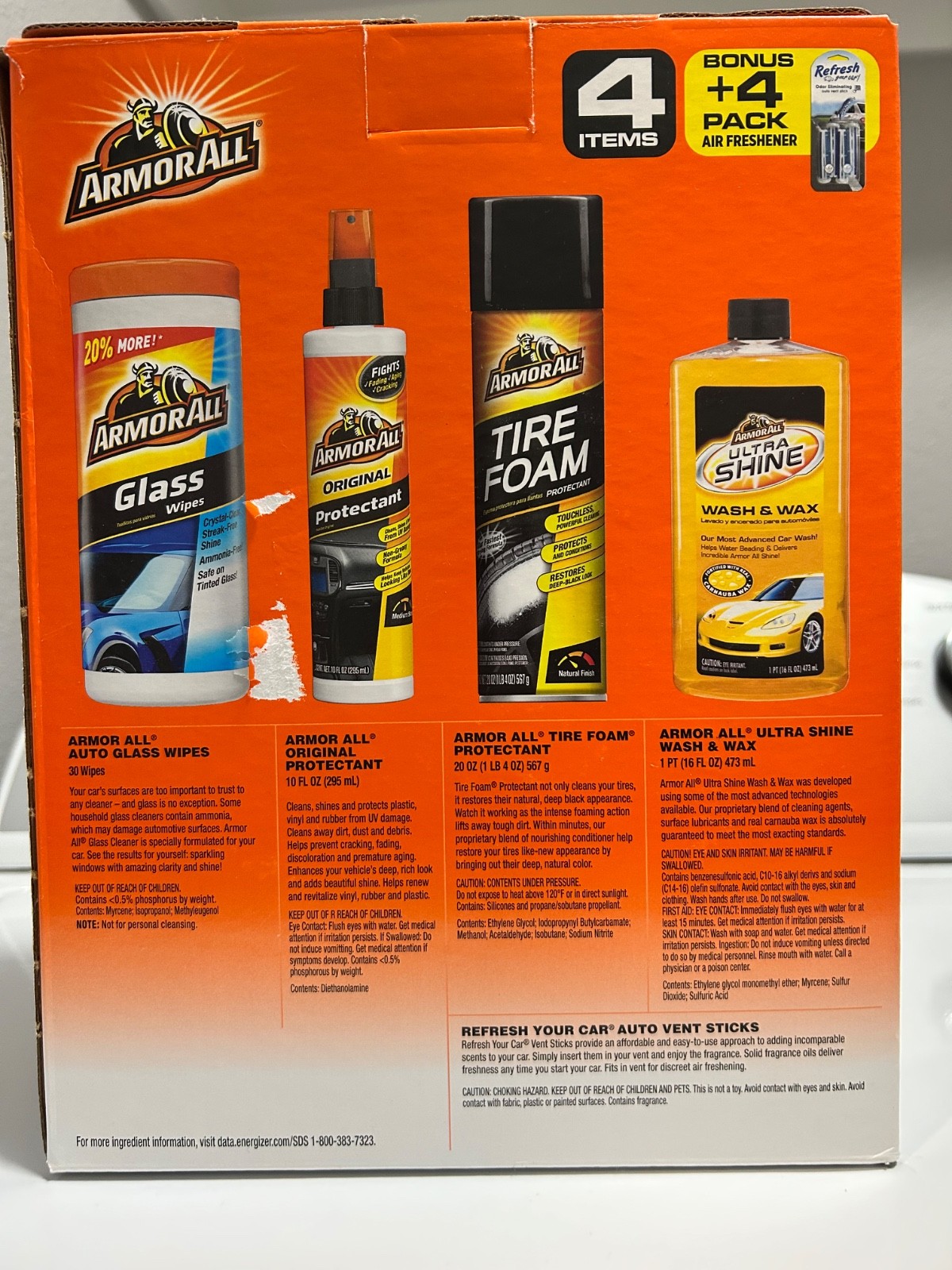 Car Care Kit 4 Piece Wash Wax Glass Cleaner Tire Foam Armor All Complete