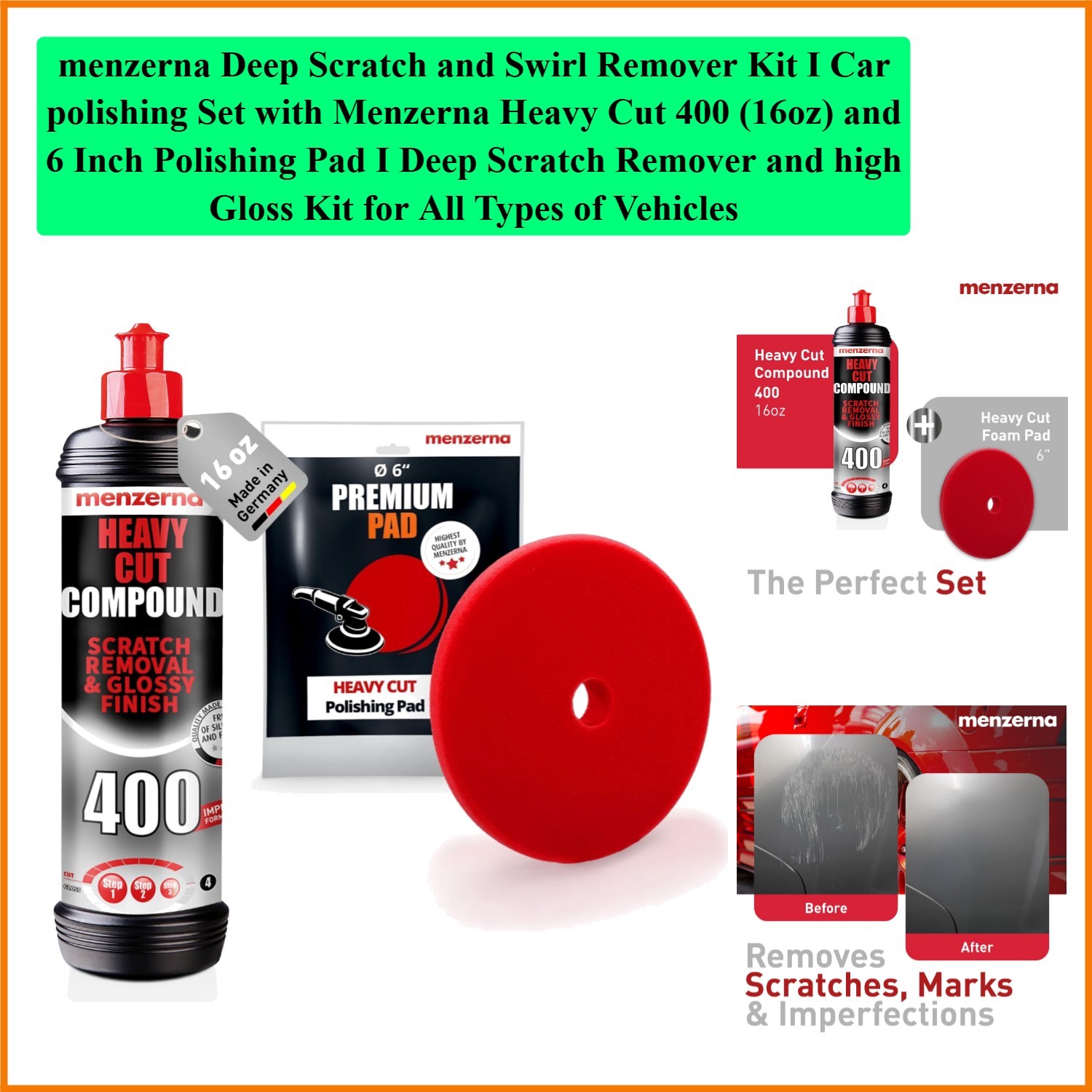 Deep Scratch and Swirl Remover Kit I Car polishing Set with Heavy Cut 400 16o…