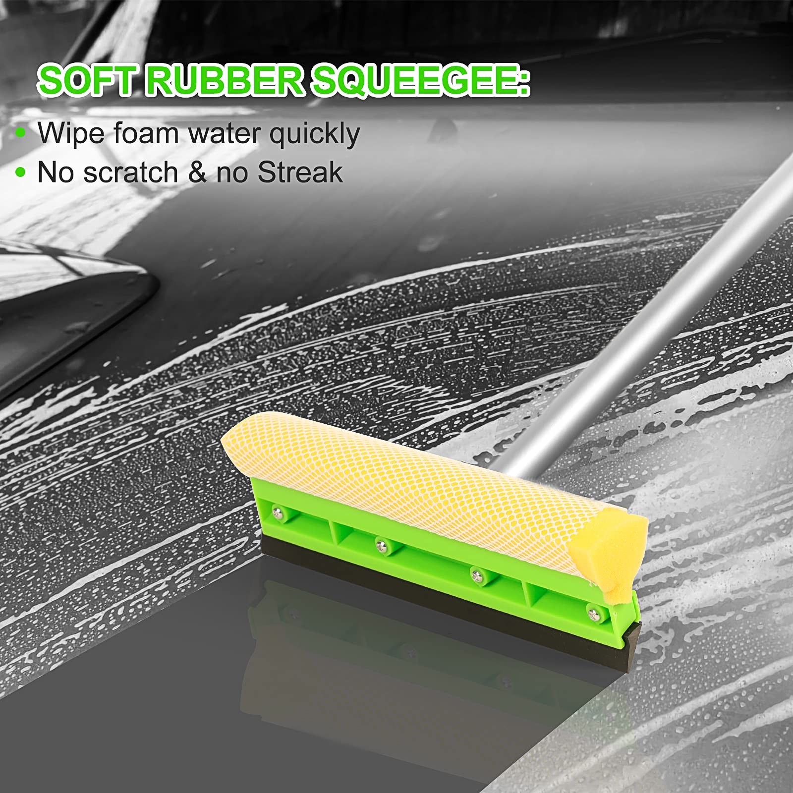 62” Car Wash Brush Kit – Long Handle Microfiber Mop, Detailing Tools, Squeegee,