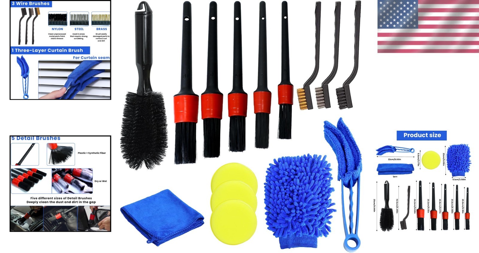Complete 15 Pcs Auto Detailing Brush Set – Gentle, Effective Car Cleaning Tools