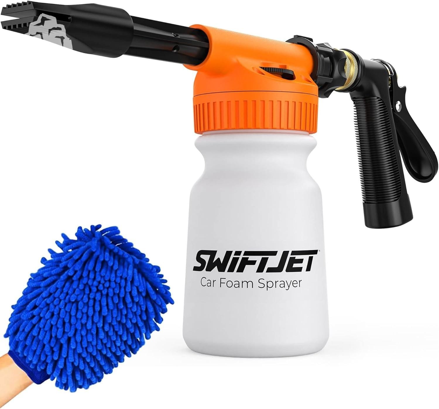 Car Wash Foam Gun Cannon Garden Hose Sprayer + Microfiber Mitt Kit