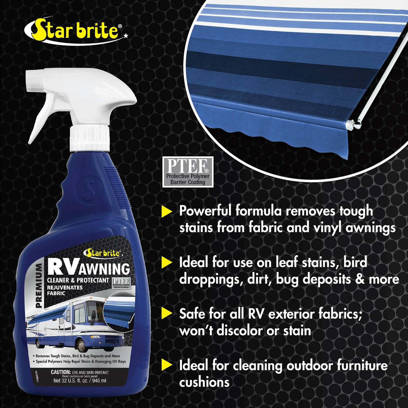 STAR BRITE Premium RV Awning Cleaner & Protectant Spray – Powerful Stain Remover