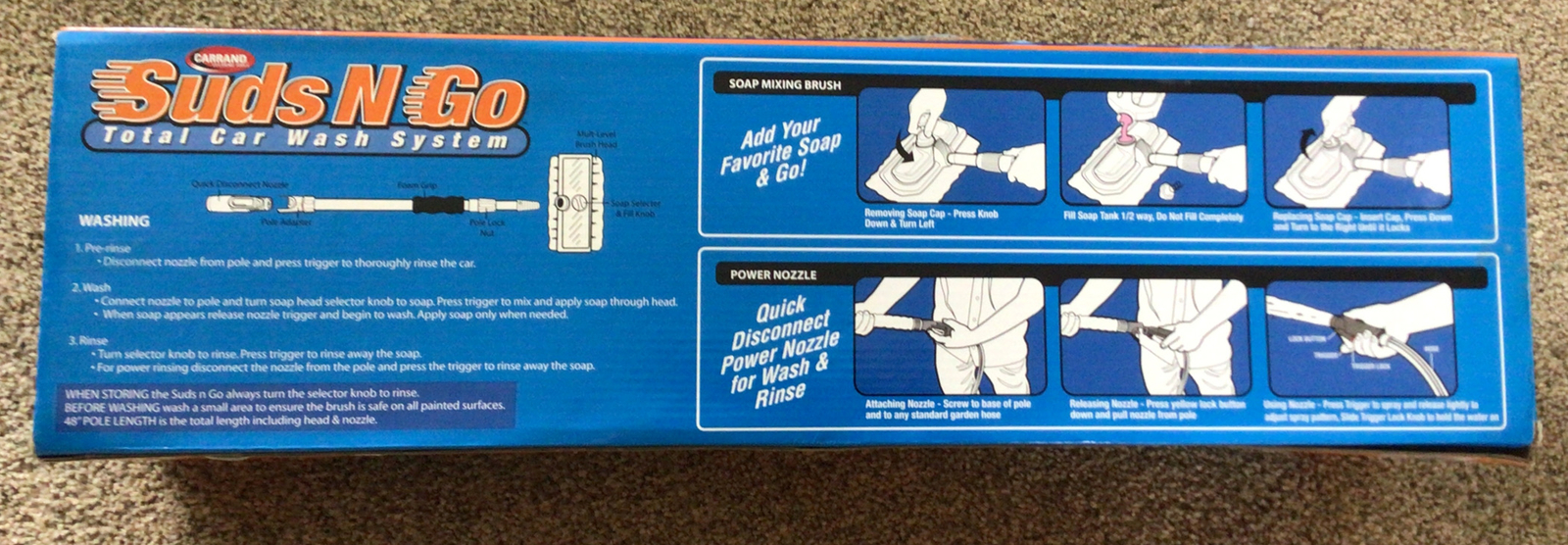 Auto & Home Suds N Go Total Car Washing Kit with Flow-Thru Extending Pole – New