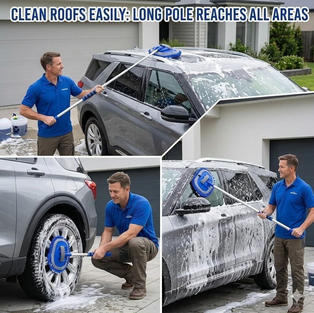 62” Car Wash Brush Kit with Long Handle, Chenille Microfiber Car Wash Mop Mi…