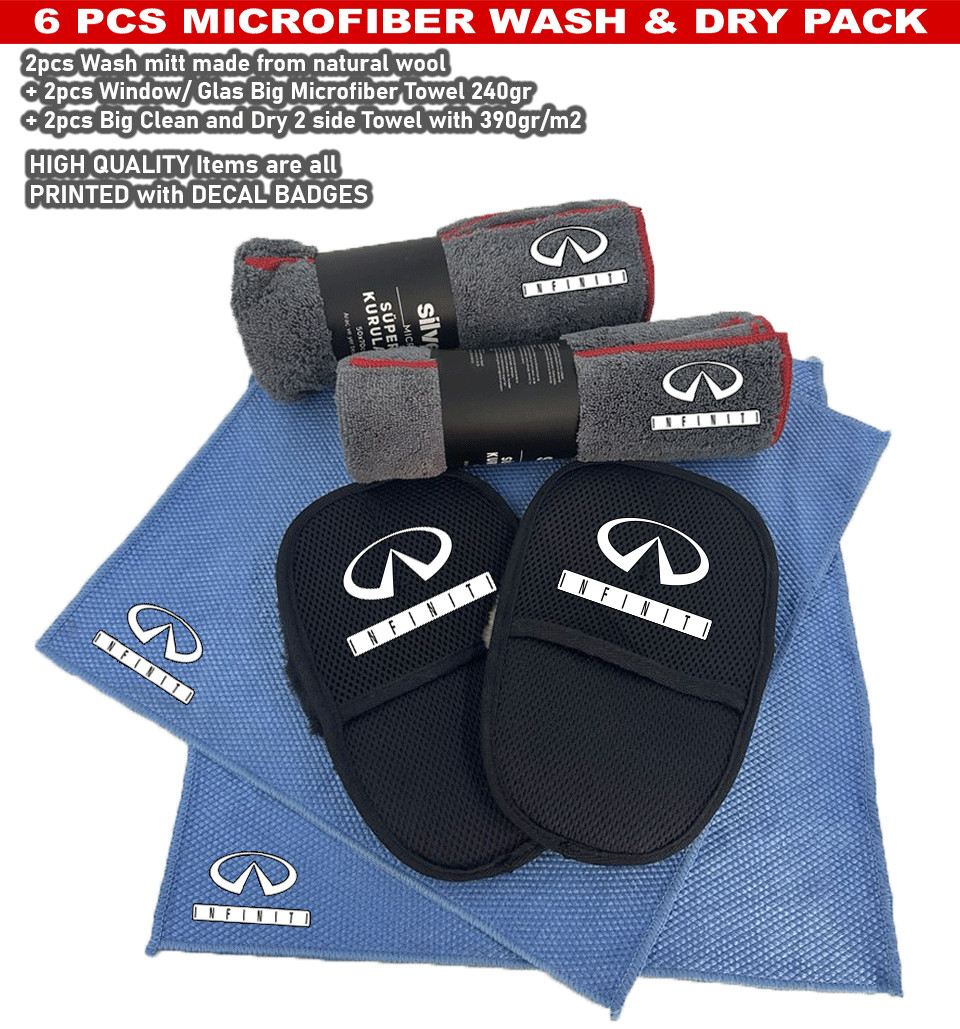 6Pack Car care Microfiber Detailing For Infiniti Wash Mitt dry Towel Cleaning