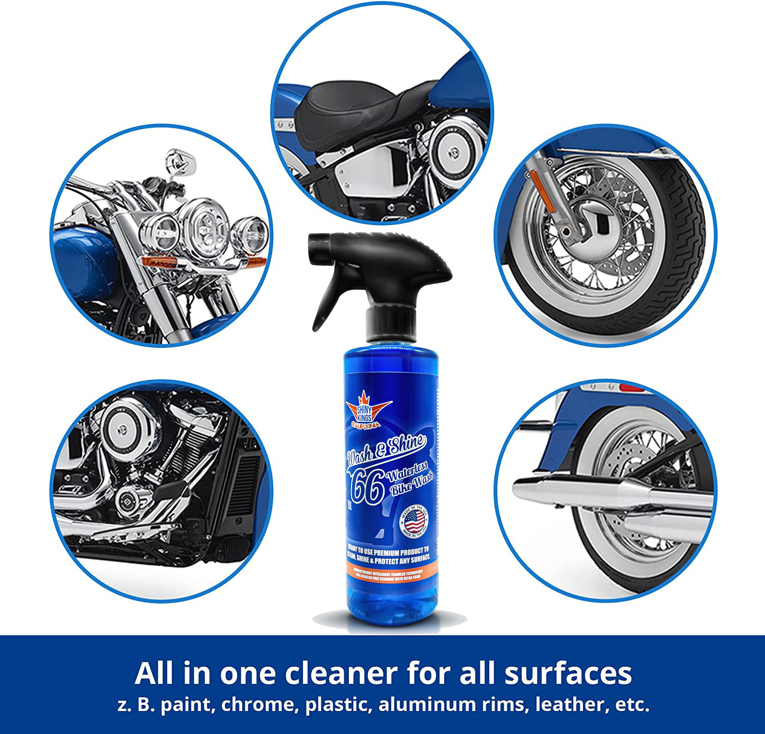 Motorcycle Cleaner cleaning Kit Wash&Shine 66 Waterless 2×16 fl.oz + 2 towels