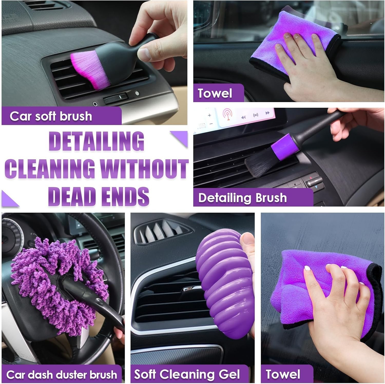 Effortless Car Cleaning with 17PCS Purple Detail Kit & High Power Vacuum Cleaner