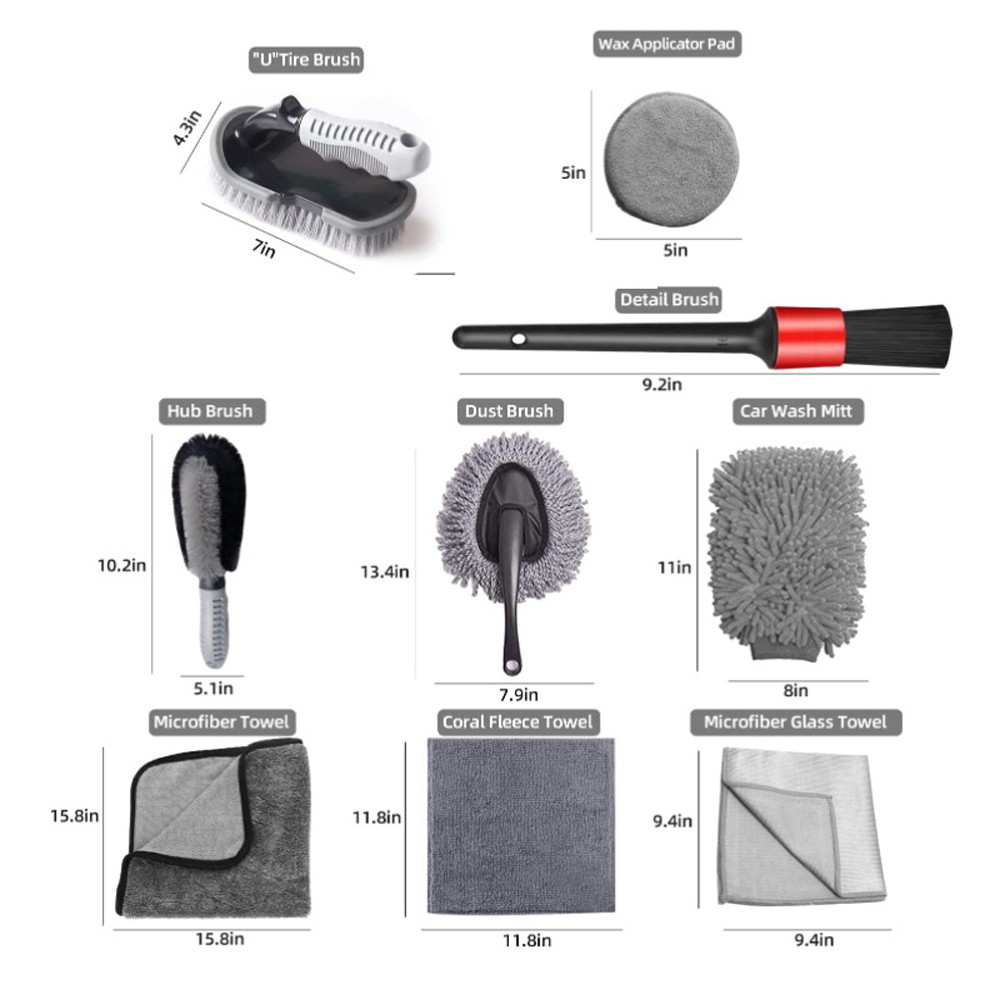10PCS Car Wash Cleaning Tools Kit Automobile Detailing Brush Dash Duster Br JWKX