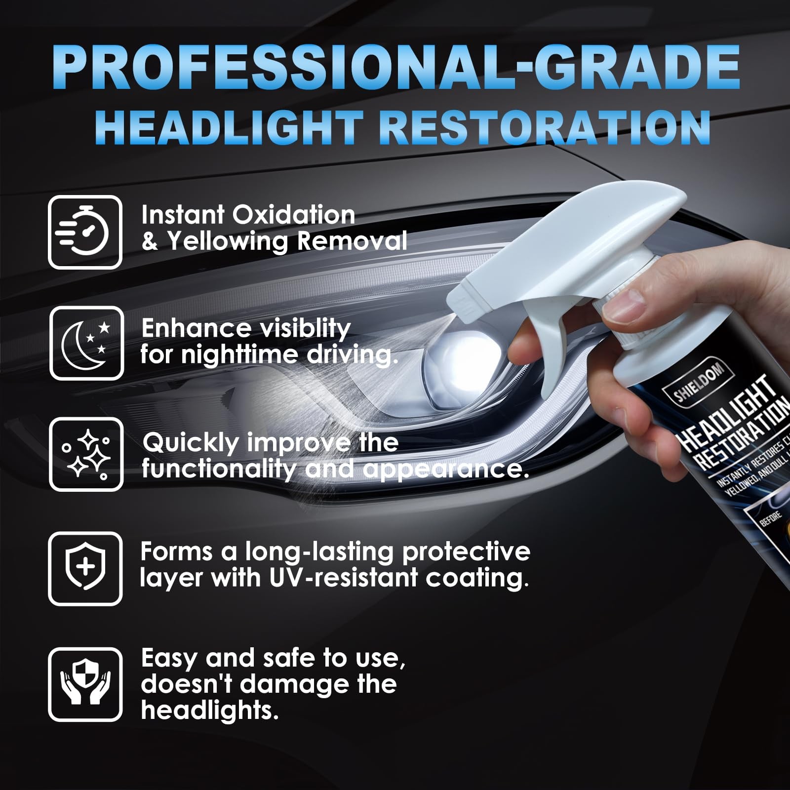SHIELDOM Headlight Restoration Headlamp Cleaner Instantly Restores Yellowed…