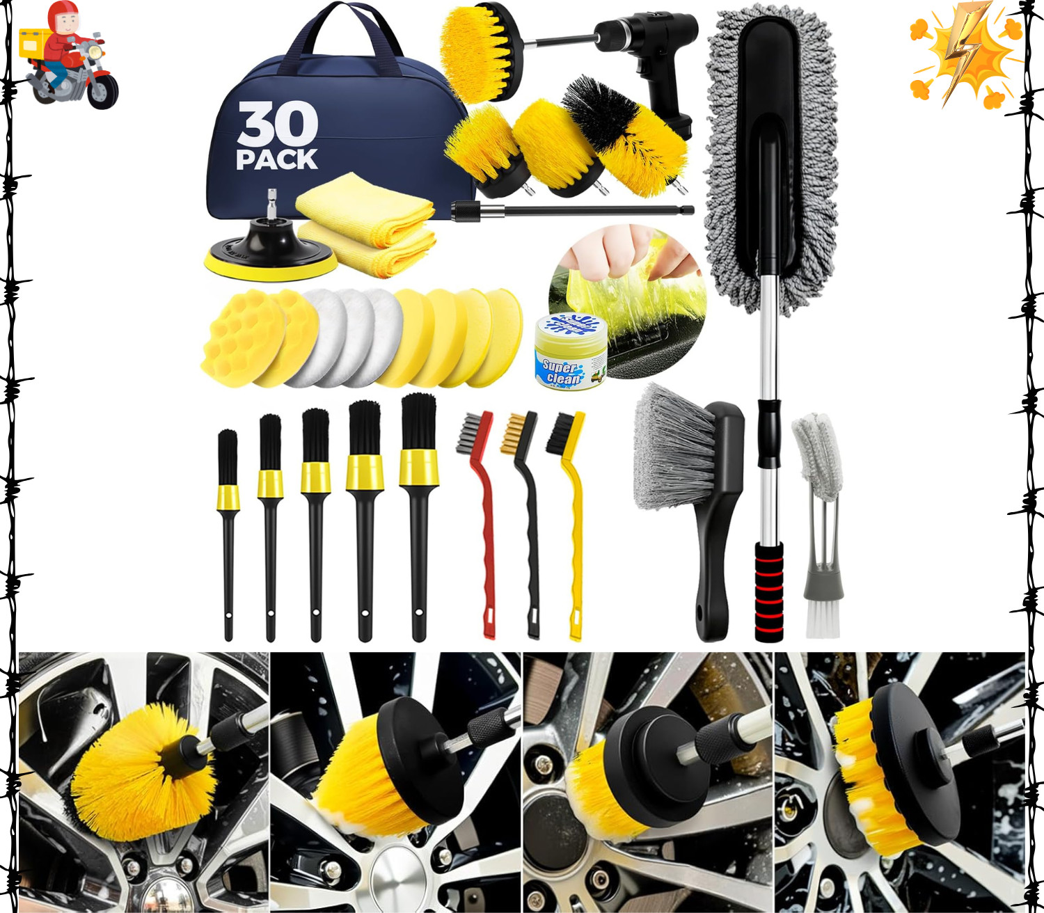 Car Detailing Kit Car Cleaning Tools Set Exterior Interior Wheels 30pcs