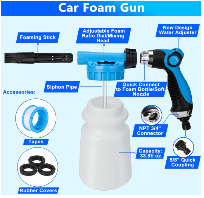 Car Wash Kit & Detailing Set with Foam Gun, Brush Mop & Bucket – Gift for All