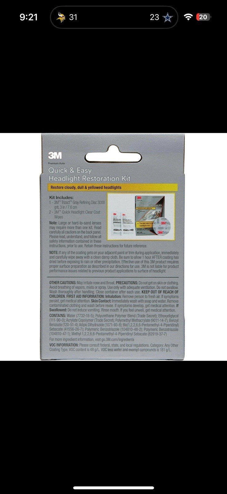 3M Quick and Easy Headlight Restoration Kit, Removes Light Yellowing Exp 4-10-27