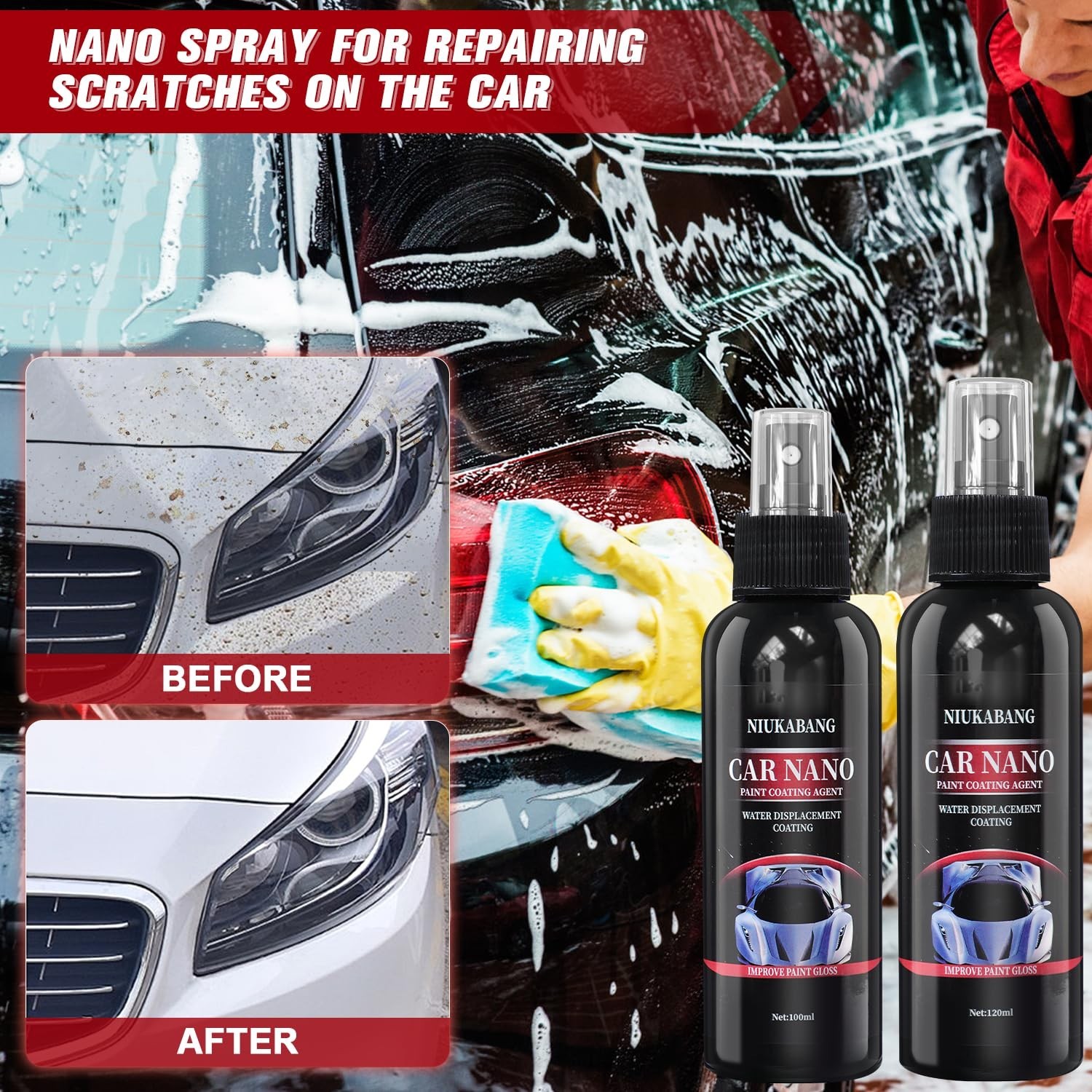Instant Scratch Repair & Hydrophobic Coating – 2PCS Nurafix Car Nano Spray 240ml