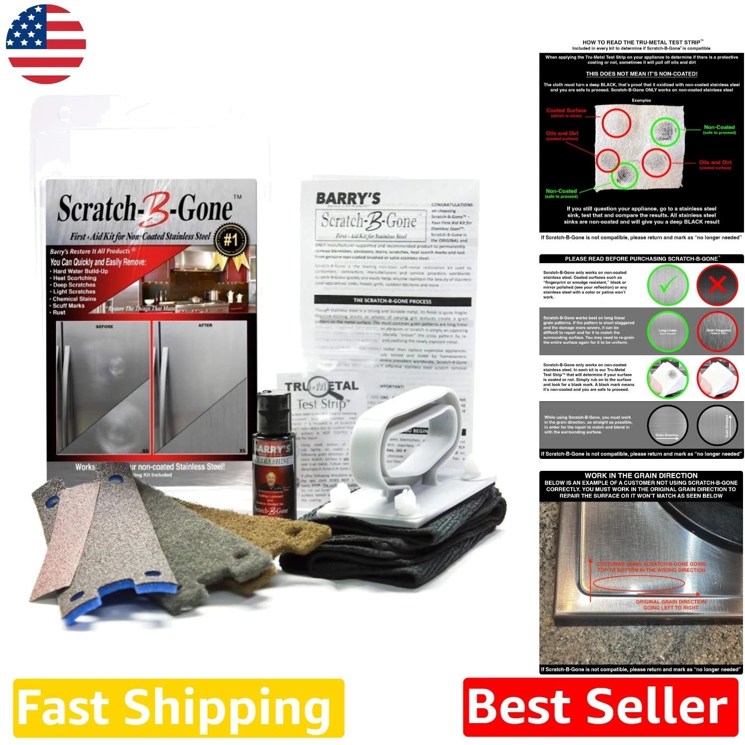 Stainless Steel Scratch Remover Kit | Non-Coated Safe Citrus Eco-Friendly Hom…