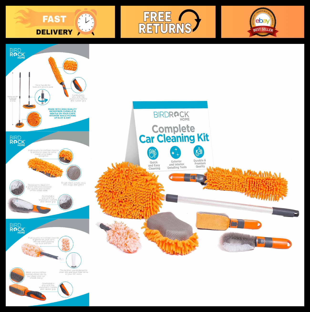 Car Wash and Detailing Kit – 6 Pieces, Interior & Exterior Cleaning Tools, Wheel