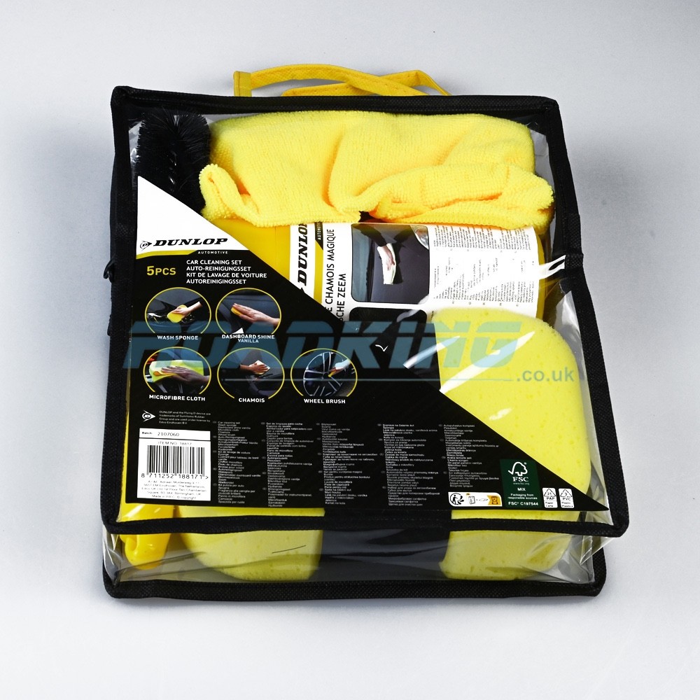 Dunlop 5 Piece Car Truck Cleaning Set Vehicle Wash Kit Sponge Brush Cloth Bucket