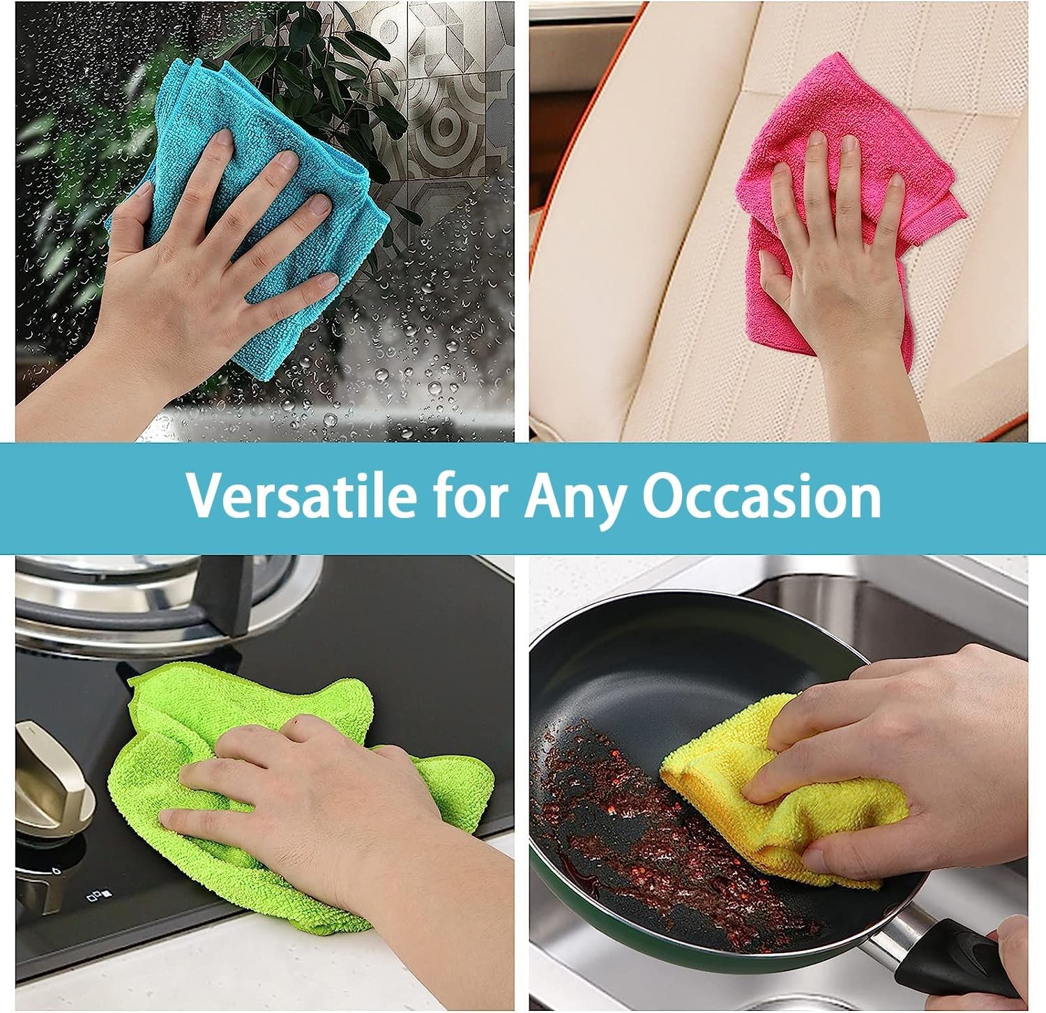 Microfiber Cleaning Cloths, 100 Pack Cleaning Cloths, 4 Color Cleaning Cloths