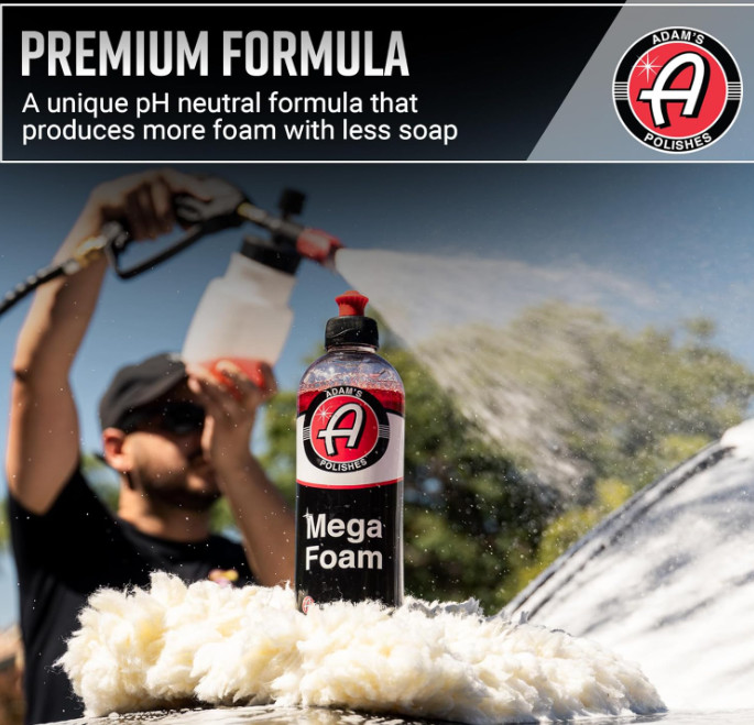 Adam’s Mega Foam 16oz pH Neutral Car Wash Soap Foam Guns, Safe on Wax & Coatings