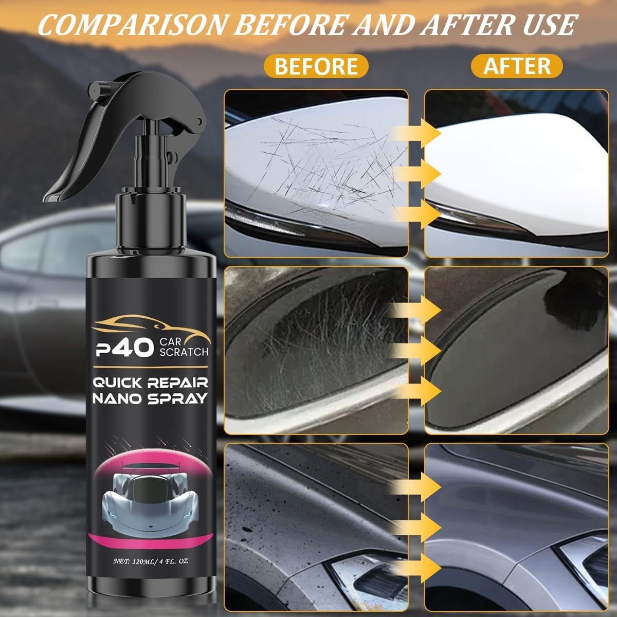 2PCS P40 Car Scratch Quick Repair Nano Spray, Instant Invisible Scratch