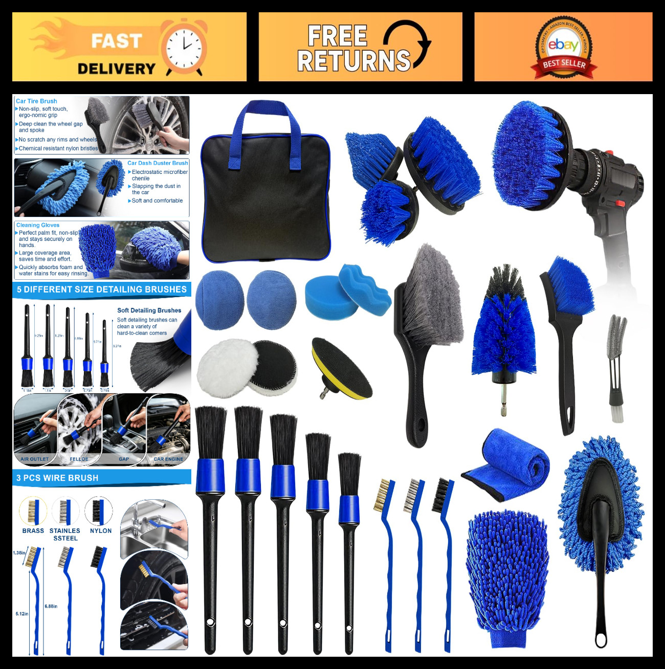 26PCS Car Detailing Kit – Professional Cleaning Tools for Interior & Exterior, B