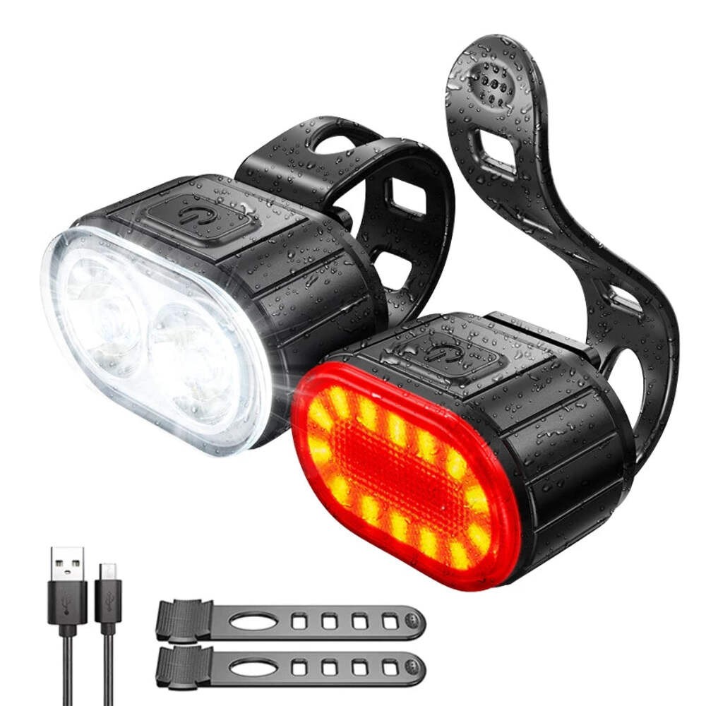 Cycling Bicycle Front Rear Light Set Bike Type C Rechargeable Flashlight