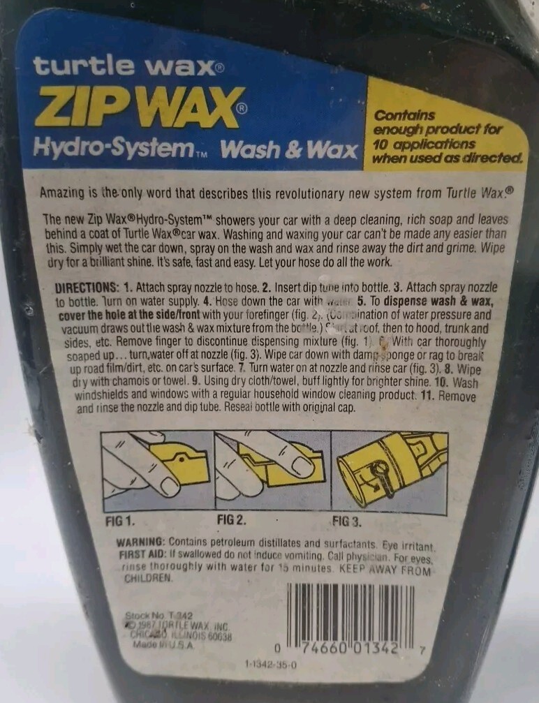 (2) Vintage NOS 1987 Factory Sealed Turtle Wax Zip Wax Hydro-System Wash & Wax