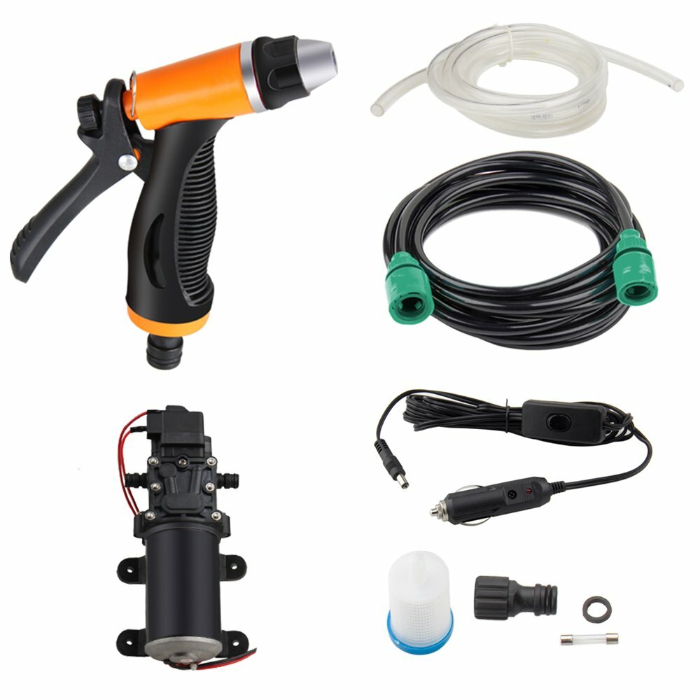 12V 80W Portable130 PSI High Pressure Car Electric Washer Hose Wash Pump Kit US
