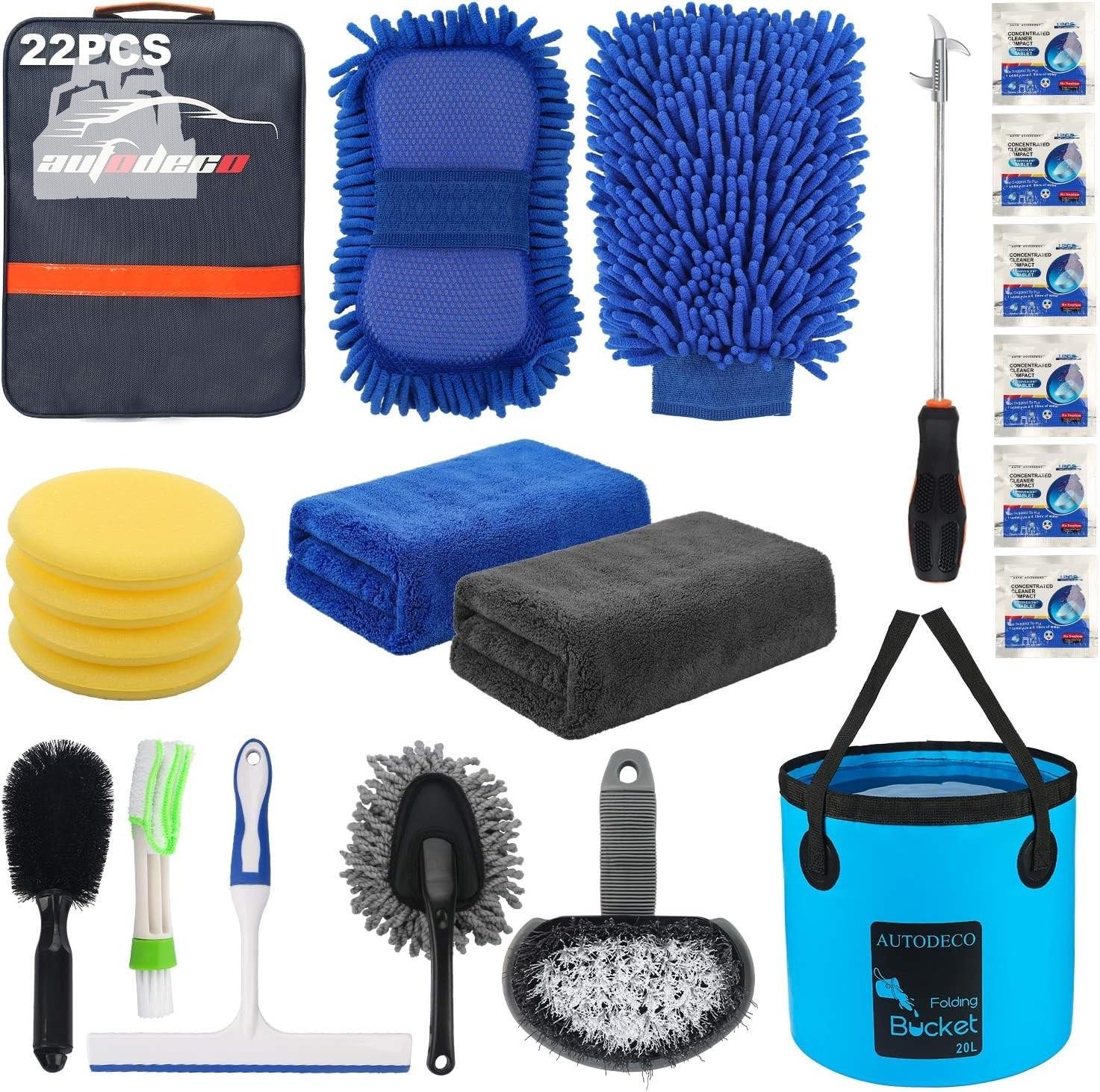 22Pcs Car Wash Kit Detailing Set Collapsible Bucket Microfiber