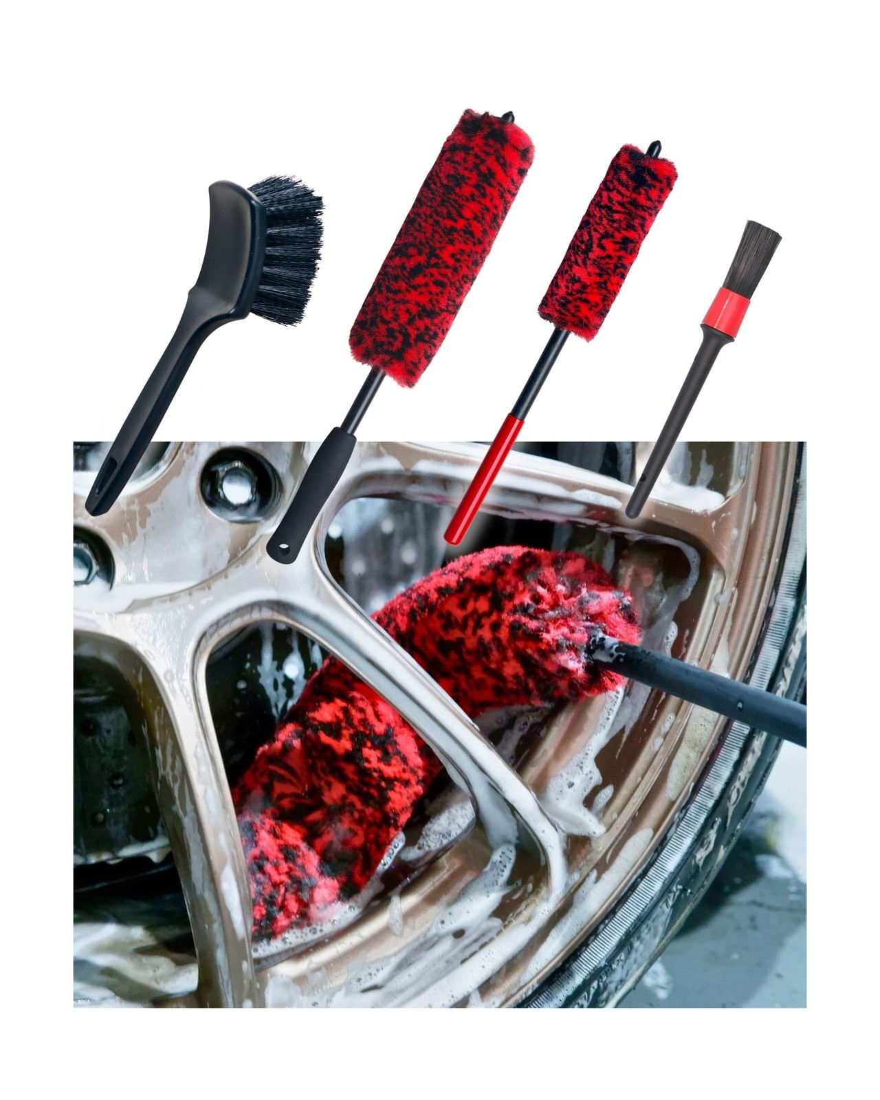 oesee Professional 4 Pack Long Handle Wheel Brush Kit for Cleaning Wheel and …