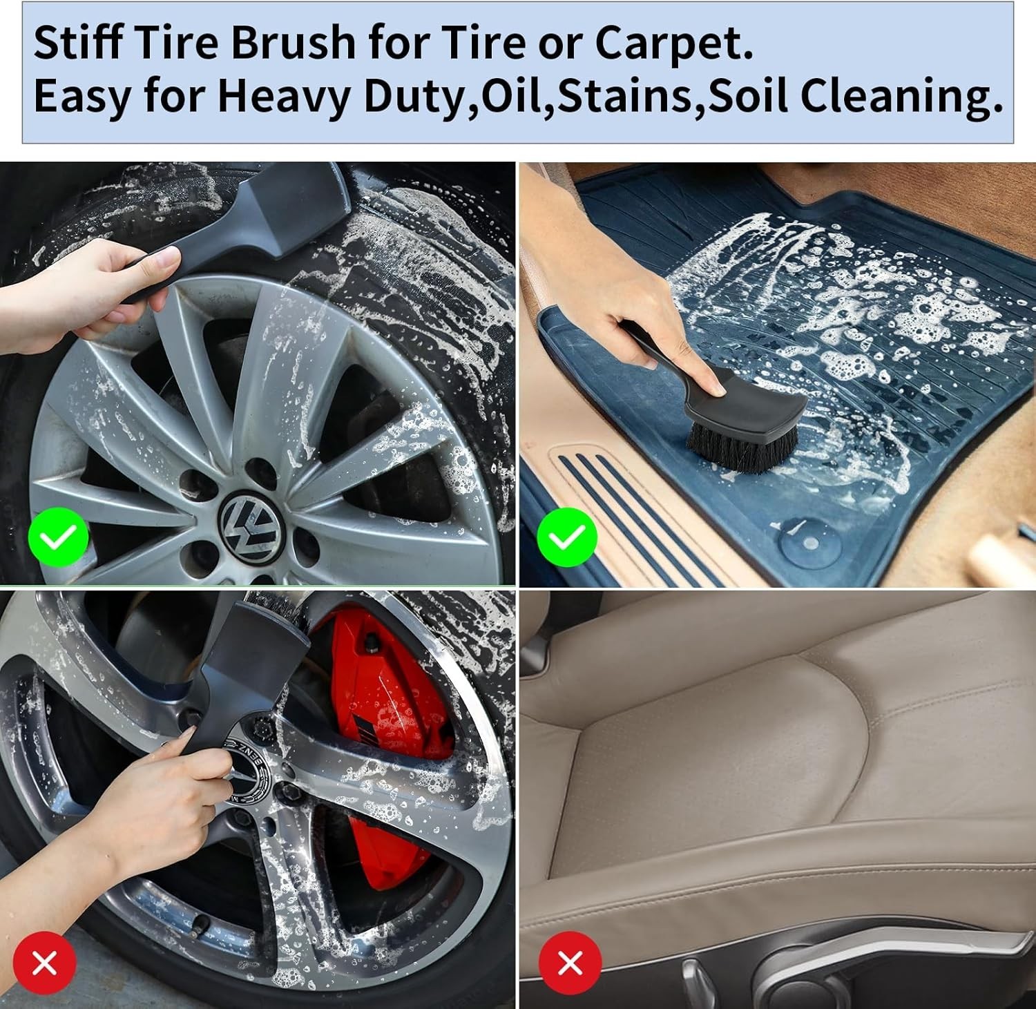 Car Wheel Tire Brush Set Soft & Stiff Bristles Car Detailing Cleaning Supplies