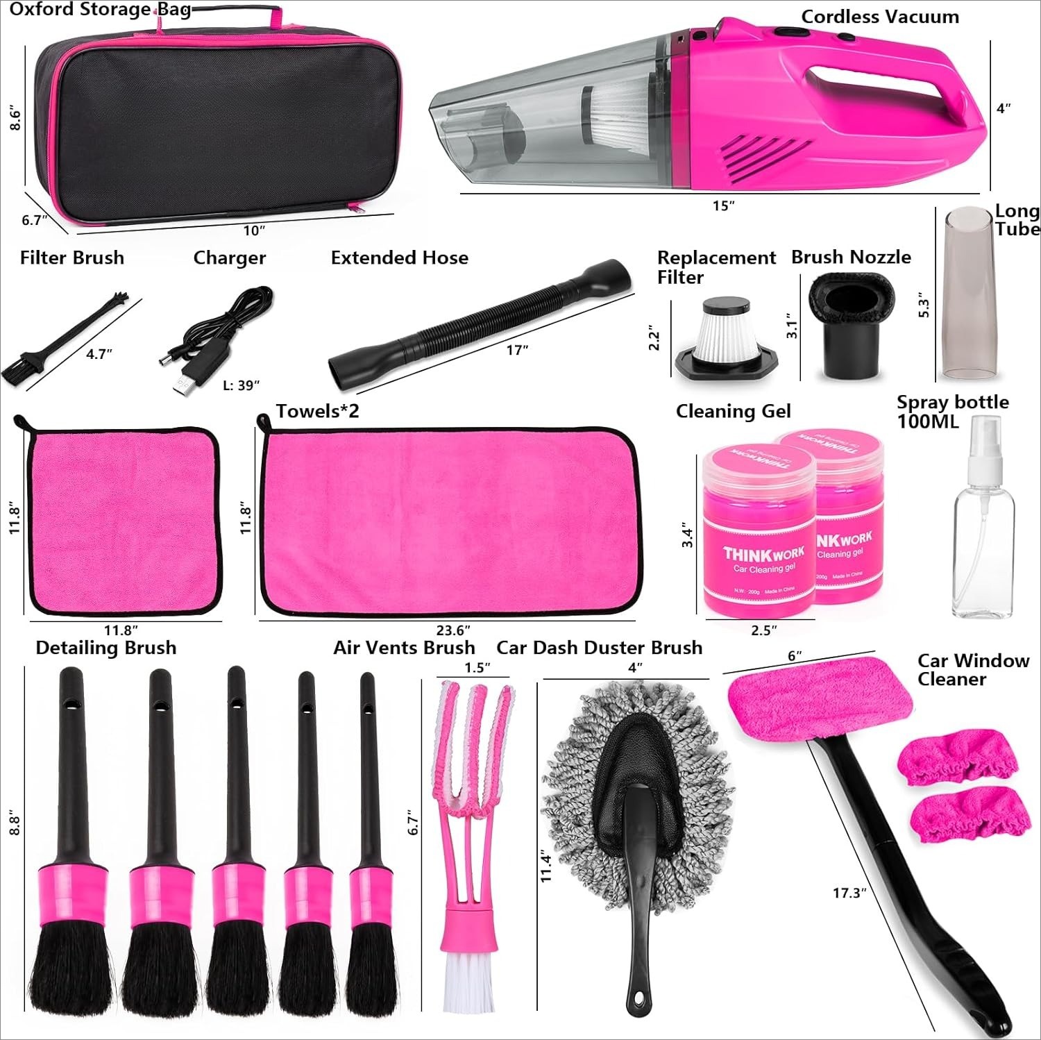 Car Detailing Kit Interior Cleaner,Car Cleaning Accessories Kit Pink for Women