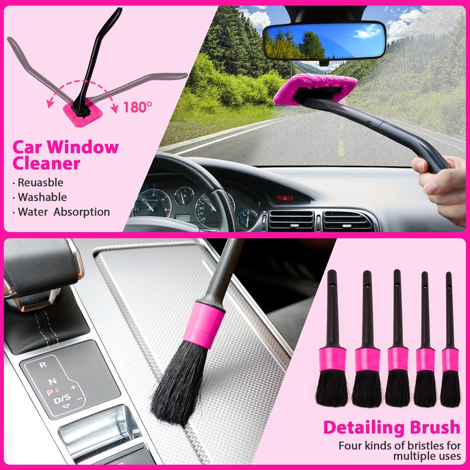 Car Detailing Kit with Cordless Handheld Vacuum, Interior Cleaner & Brush Set –