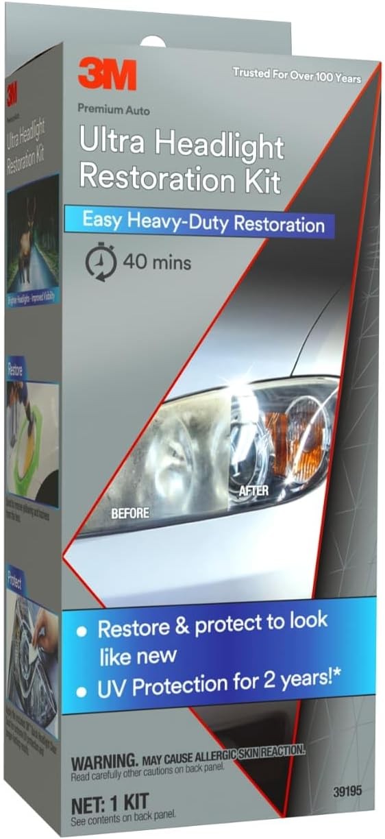 3M Ultra Headlight Restoration Kit, Contains Masking Tape, Light Sanding…