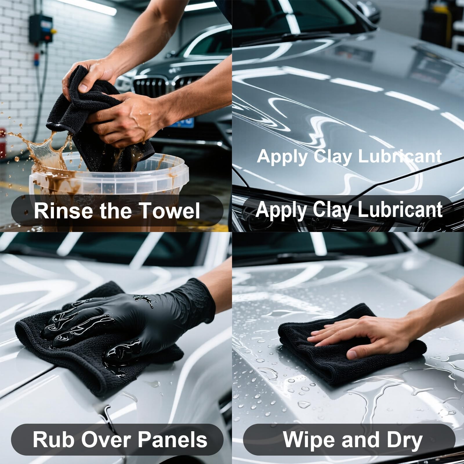 3 Pcs Clay Towel – Auto Detailing synthetic bar 12in. x 12in., Black