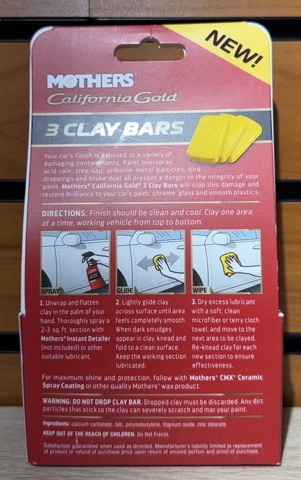 Mothers 07242 California Gold 3 Clay Bars for Car & Auto Detailing 300 Grams