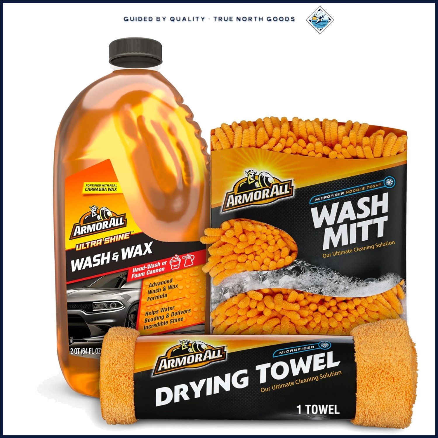 Car Cleaning Set Featuring Soap, Microfiber Mitt, and Absorbent Drying Towel