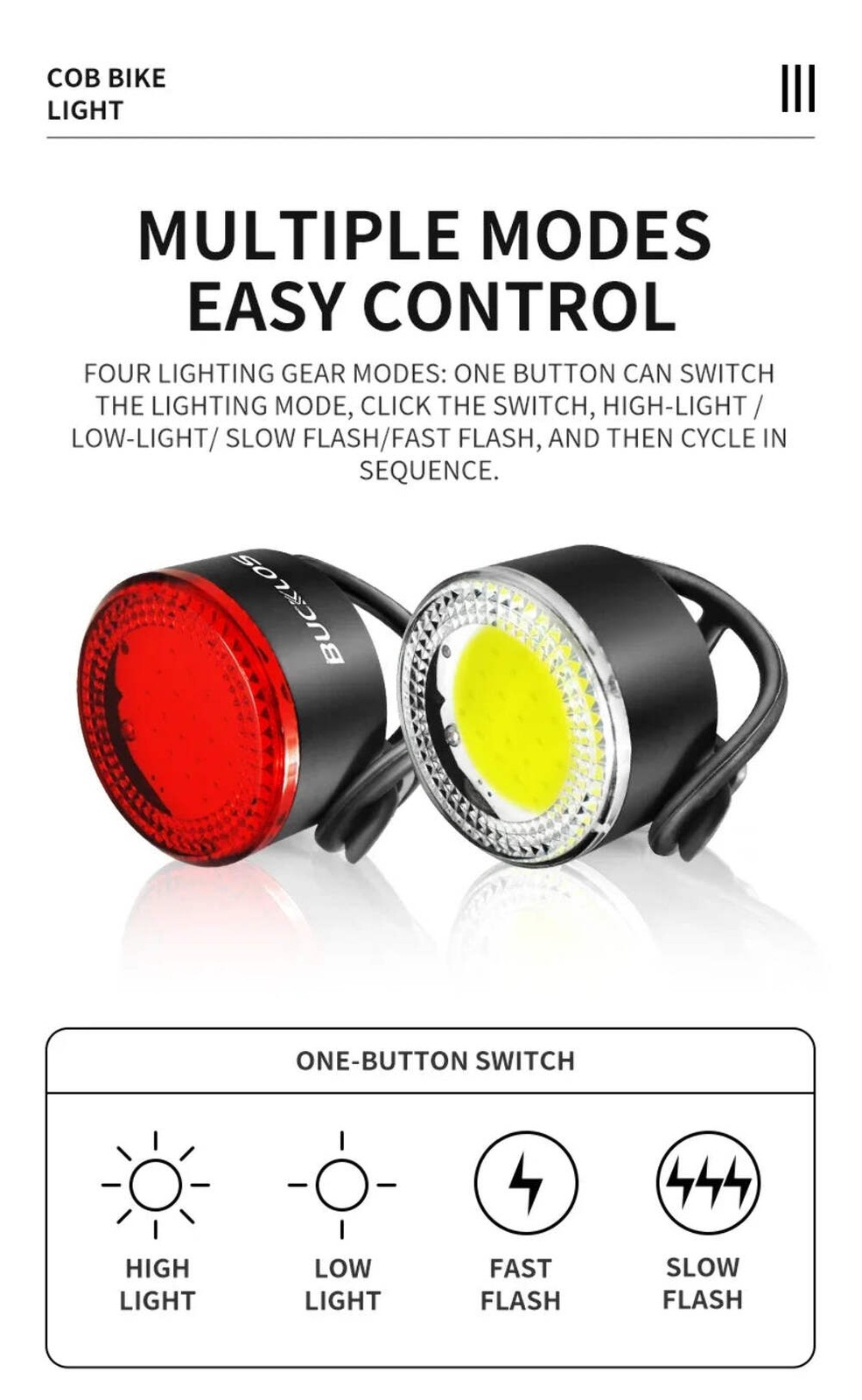 BUCKLOS Bike Light COB Front Rear Bicycle Lights LED Rechargeable Mountain Road