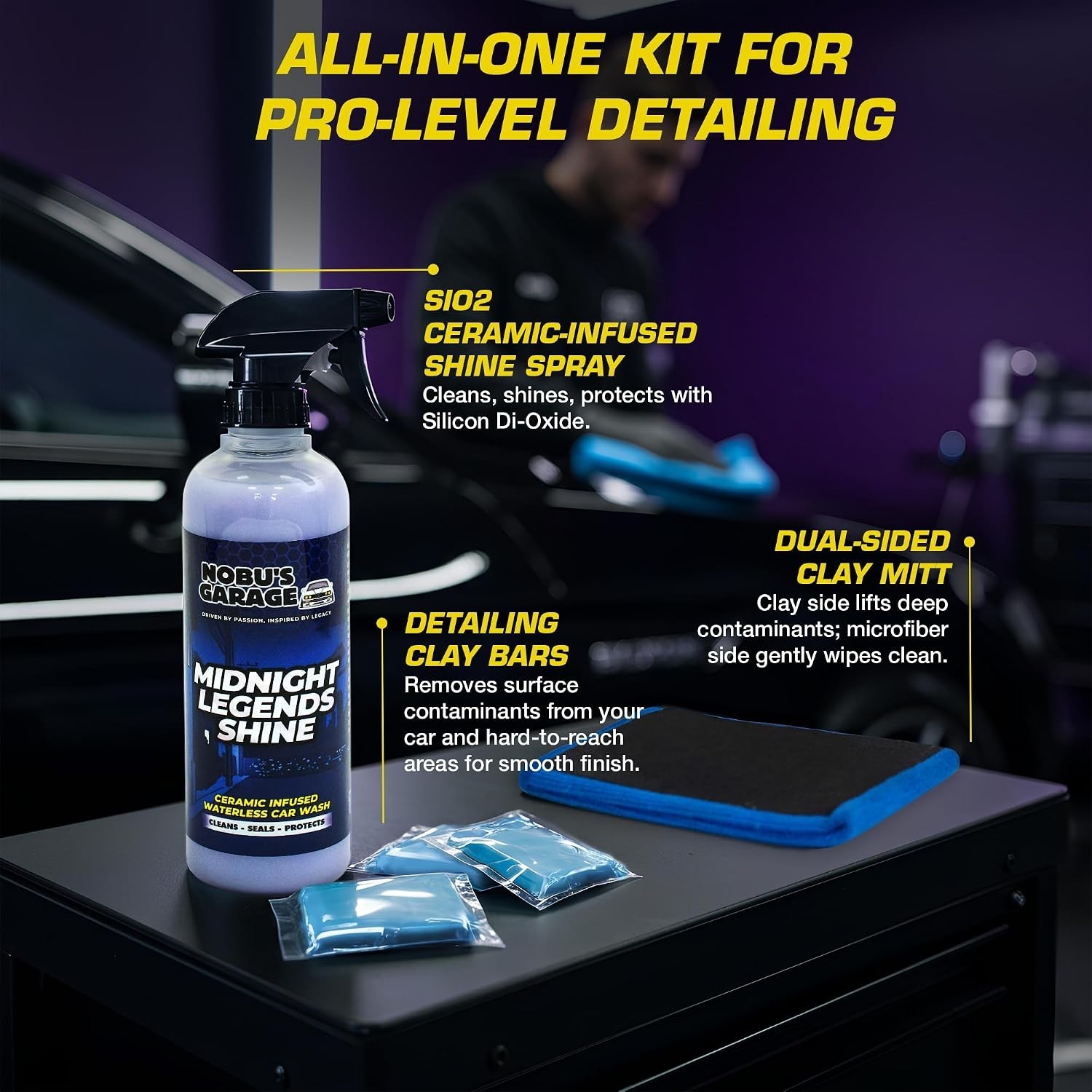 Precision Auto Detailing Kit: Clay Mitt, Bars & Ceramic Spray for All Surfaces