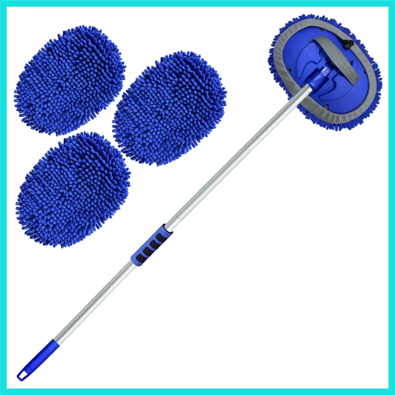 62” Car Wash Brush Kit with Long Handle, Chenille Microfiber Car Wash Mop Mi…