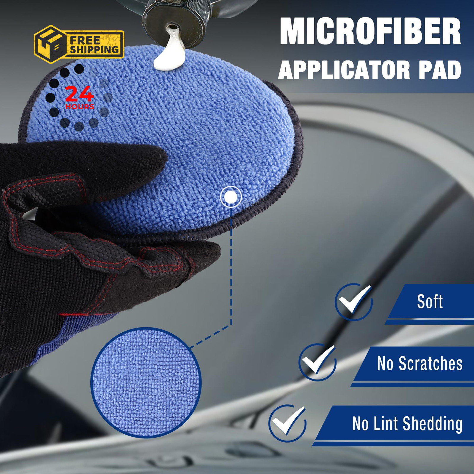 WORKPRO 18-Pack Car Wax Applicator Pads with Finger Pocket, Microfiber Blue